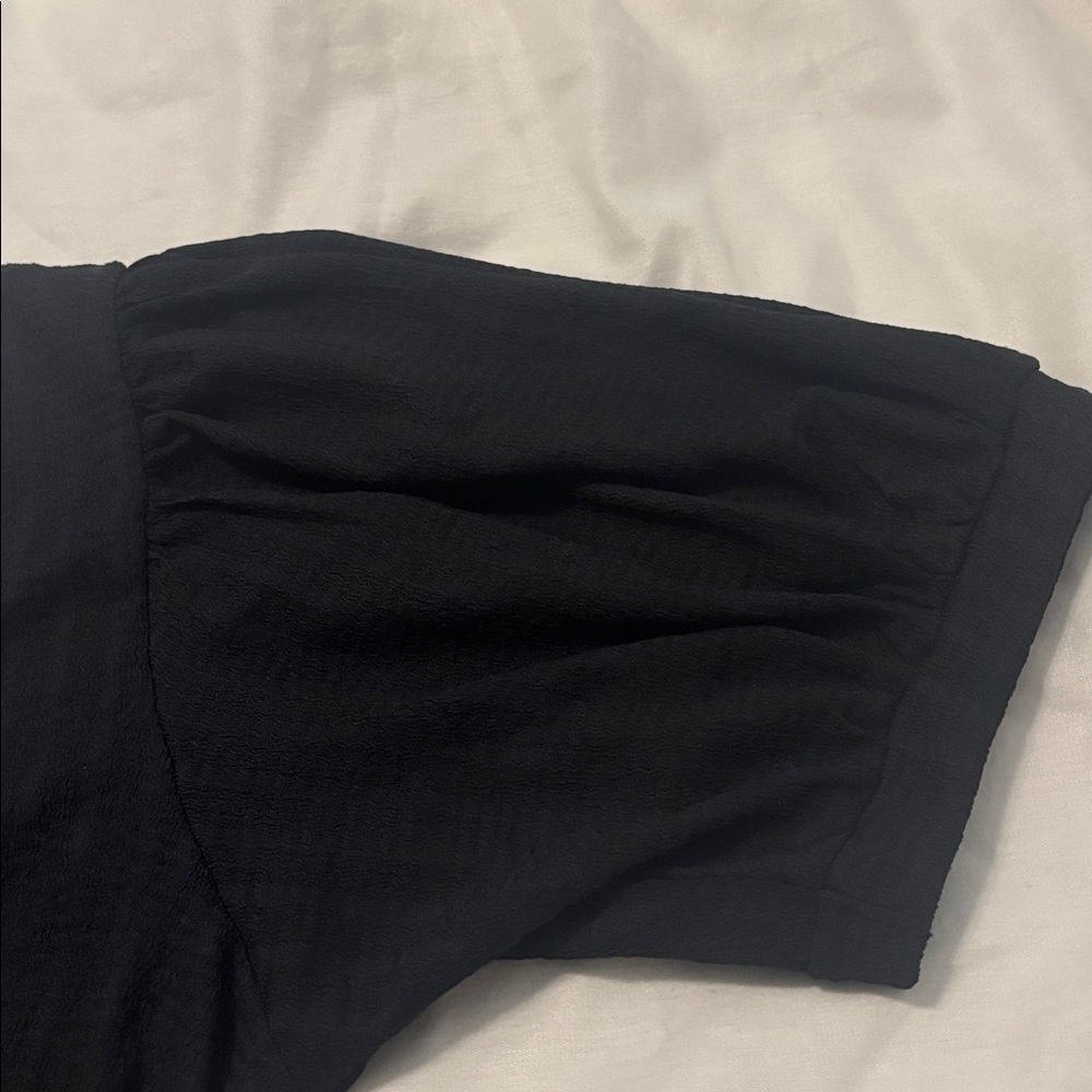 Maeve by Anthropologie Black Puff Sleeve Blouse SZ L Peplum cropped casual NWT - Picture 15 of 16